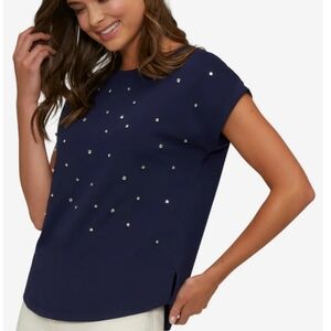 Wildfox Navy Rhinestone Diamond Sparkle Embellished Short Sleeve Top